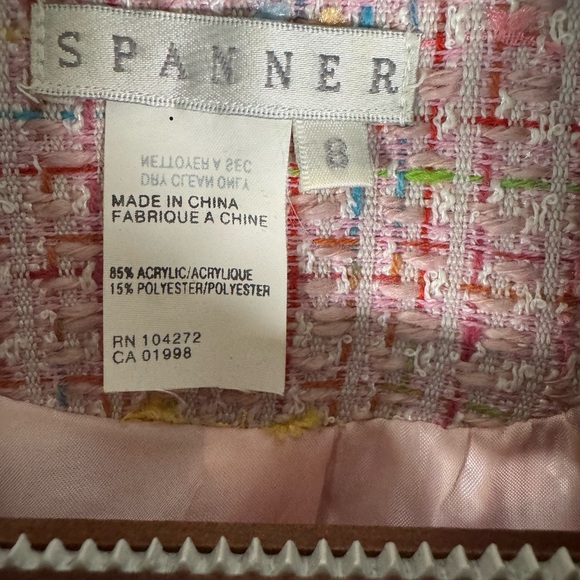 Spanner Pink Rainbow Tweed Blazer Jacket Short Length Bows Womens Size 8 - Picture 7 of 11